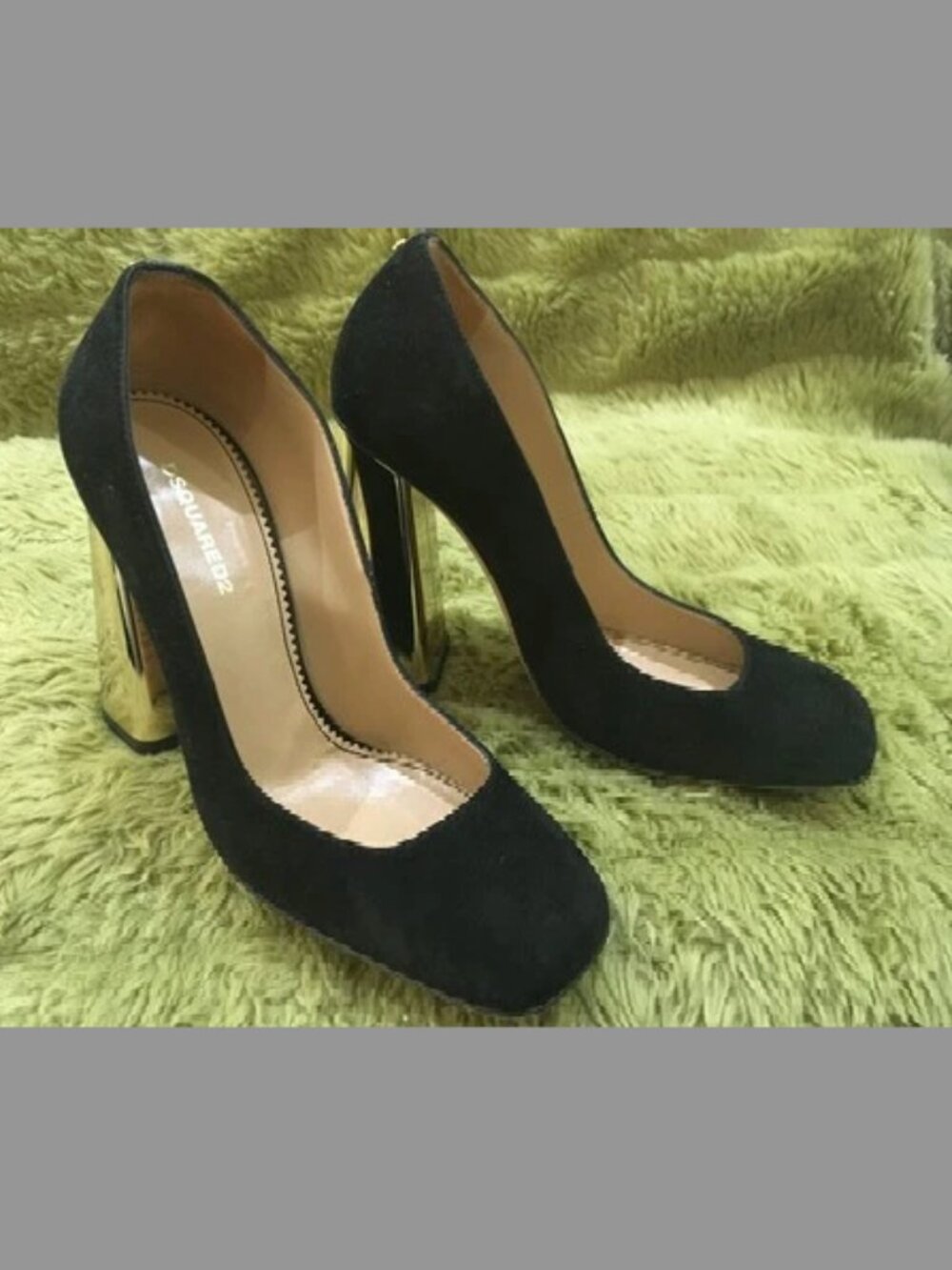 Dsquared2 Pumps Black Suede & Gold Square Toe Heels Size 36
